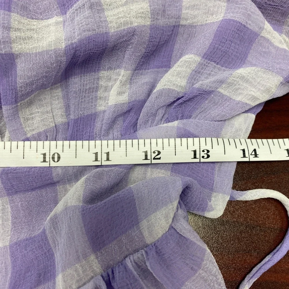 Princess Polly Purple Gingham Tiered Mini Dress Open Back Puff Sleeve Womens 4 - Picture 8 of 8